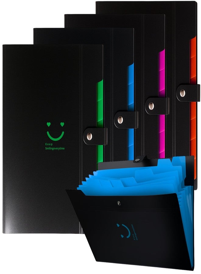 SPS 8 Pocket Expanding File Folder Smile Design - Fits A4 & Letter Size Document Organizer, Accordion File Folders, File Holder for Office, School & Home Use (Pack of 4) - Image 1