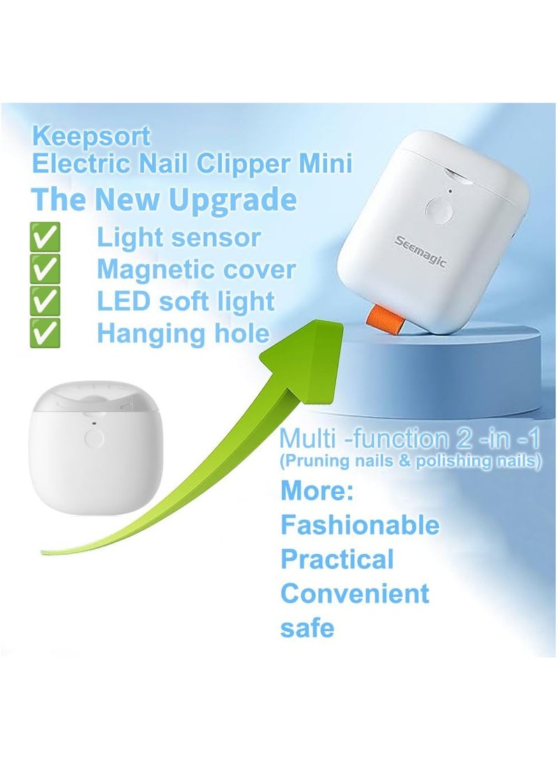 Seemagic Mini Electric Automatic Nail Clipper with Light 2 Speeds Fingernail Cutter and File, 2 in 1 Design Nail Trimmer Nail Scraps Storage USB Rechargeable Fingernail Trimmer for Men Adults Baby Kids Seniors - Image 2