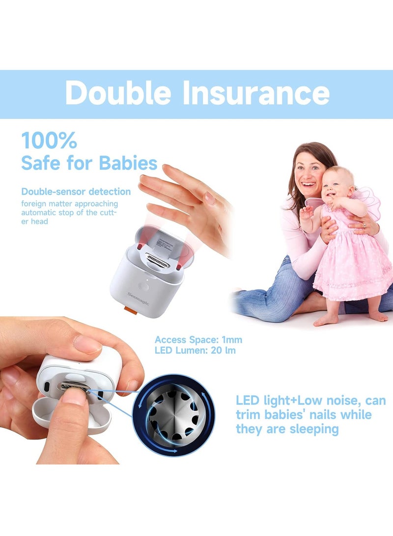 Seemagic Mini Electric Automatic Nail Clipper with Light 2 Speeds Fingernail Cutter and File, 2 in 1 Design Nail Trimmer Nail Scraps Storage USB Rechargeable Fingernail Trimmer for Men Adults Baby Kids Seniors - Image 4