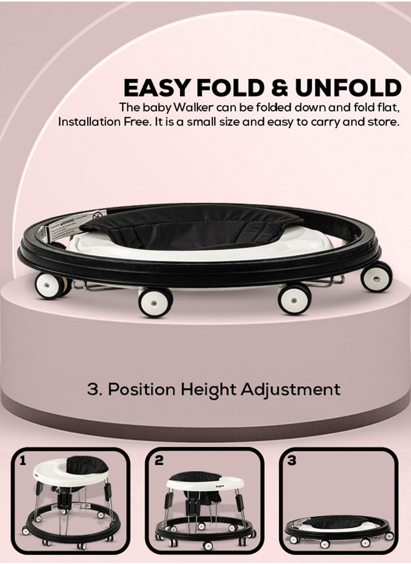 BAYBEE Indy Kids Round Walker With 5 Adjustable Height Premium Vegan Leather Seat For Baby 6 To 18 Months Black  - Image 5