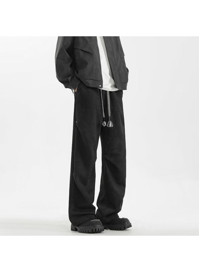 Homlean Style Casual Pants For Men, Autumn High Street Straight-leg Cargo Trousers With Drape, Hs16 Black 4XL - Image 3