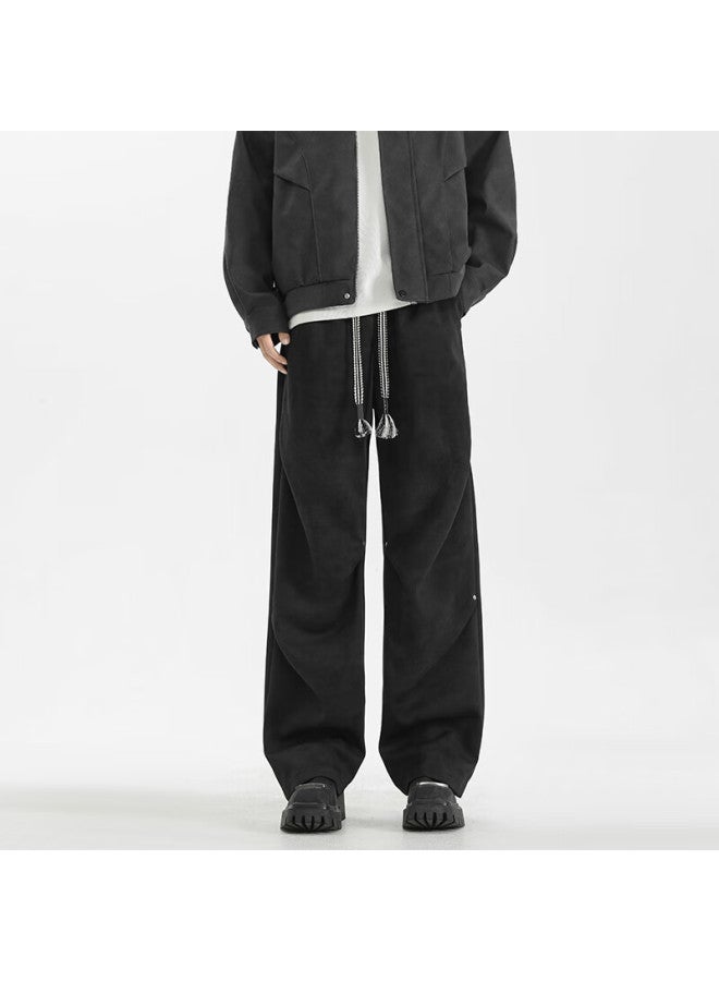Homlean Style Casual Pants For Men, Autumn High Street Straight-leg Cargo Trousers With Drape, Hs16 Black 4XL - Image 4