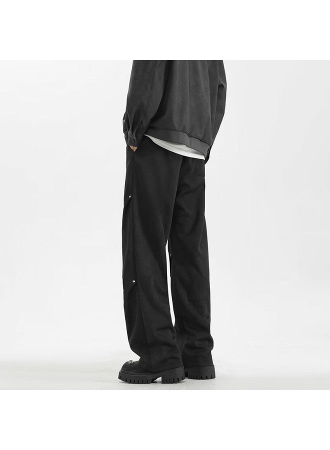 Homlean Style Casual Pants For Men, Autumn High Street Straight-leg Cargo Trousers With Drape, Hs16 Black 4XL - Image 2