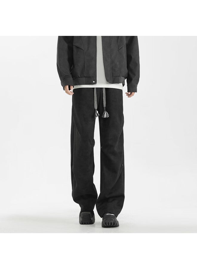 Homlean Style Casual Pants For Men, Autumn High Street Straight-leg Cargo Trousers With Drape, Hs16 Black 4XL - Image 1