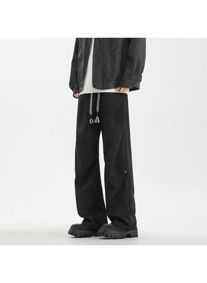 Homlean Style Casual Pants For Men, Autumn High Street Straight-leg Cargo Trousers With Drape, Hs16 Black 4XL - Image 5