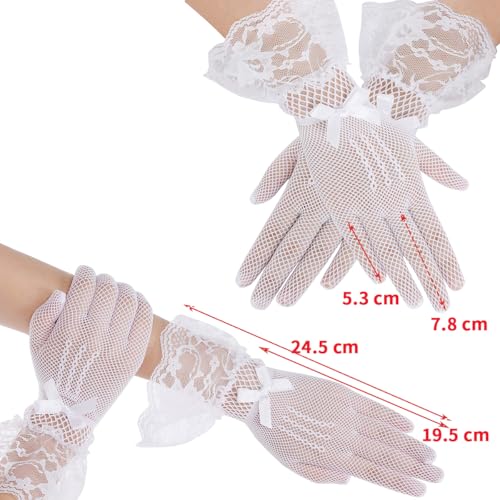 Anzailala Ladies Lace Gloves Elegant Short Gloves Courtesy Summer Gloves for Wedding Dinner Parties (Black) - Image 4