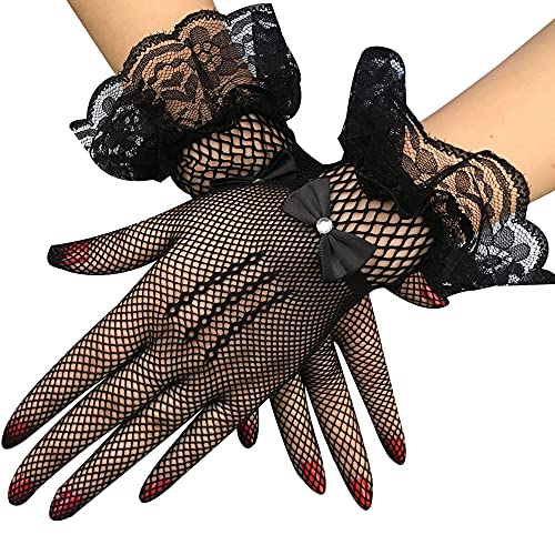 Anzailala Ladies Lace Gloves Elegant Short Gloves Courtesy Summer Gloves for Wedding Dinner Parties (Black) - Image 1