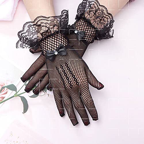 Anzailala Ladies Lace Gloves Elegant Short Gloves Courtesy Summer Gloves for Wedding Dinner Parties (Black) - Image 3