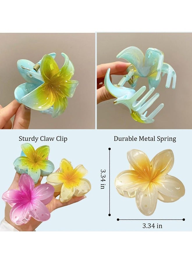 3 Pcs Flower Hair Clip, Strong Hold Nonslip Hair Clips, Hair Accessories for Holiday Gifts Accessory For Women Ponytails (Yellow+Blue+Pink)  - Image 3