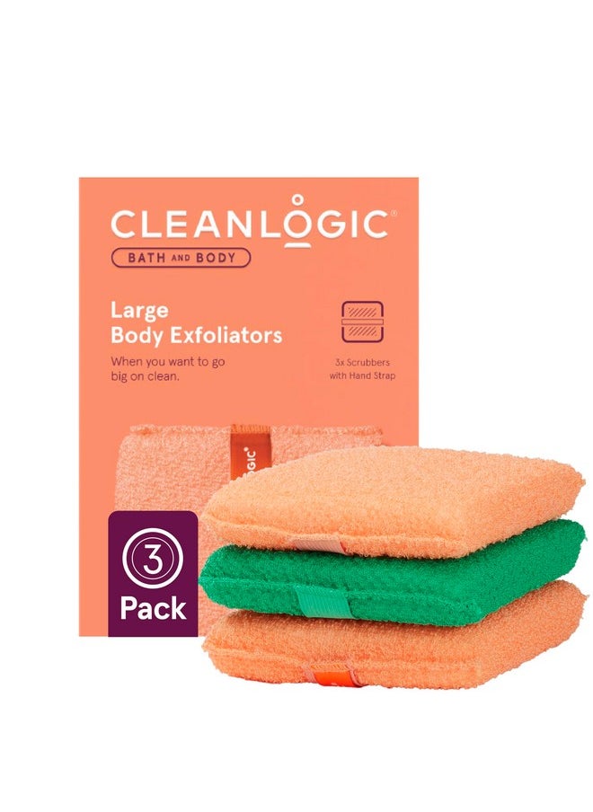 cleanlogic Bath And Body Exfoliating Body Scrubber, Large Exfoliator Tool For Smooth And Softer Skin, Daily Skincare Routine, Assorted Colors, 3 Count Value Pack  - Image 1