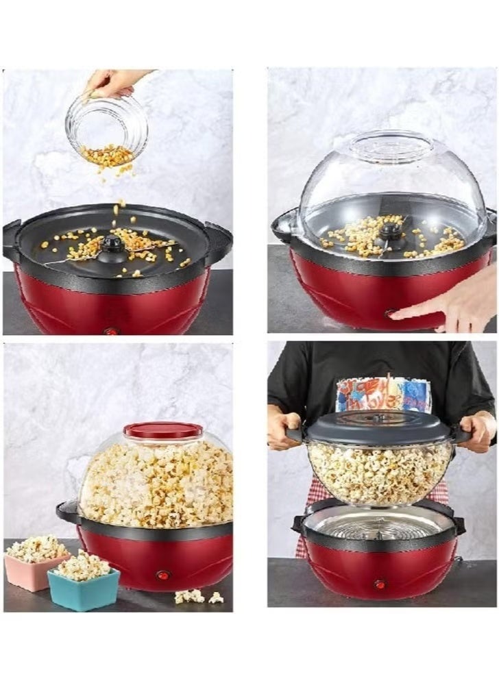 850W Automatic Stirring Popcorn Maker 3.6L Large Popper with Nonstick Heating Plate, Cool Touch Handles, Dishwasher Safe, Transparent Lid, Perfect for Home Snacks, Movie Nights, Kids Parties - Image 2