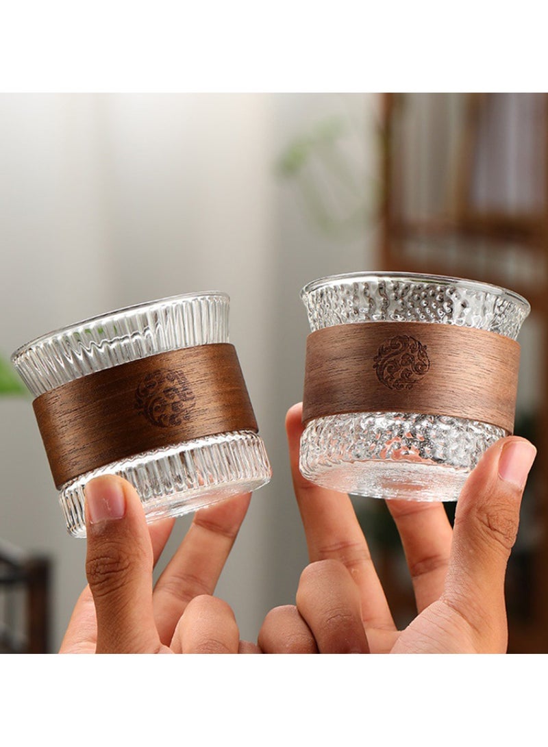 TDAO High Boron Glass Tea Cups 6-Pack with Removable Wooden Sleeves Lightweight Coffee Mugs 170ml Anti Scalding Teacup Set for Daily Use Home Office Outdoor - Image 3