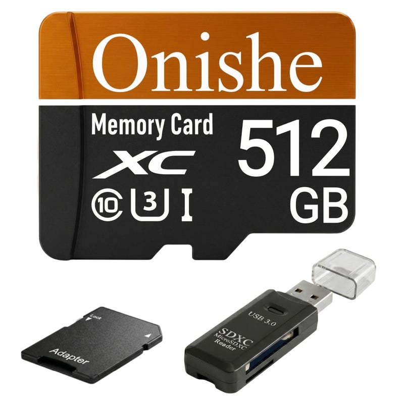 Onishe 512GB Flash Memory Card Card Class 10 Micro SD U3 4K Expansion TF Card High Speed for Camera/Gopro/Phone/Car Dashcam/Monitor/Drone/Computer/Tablet/PC - Image 1