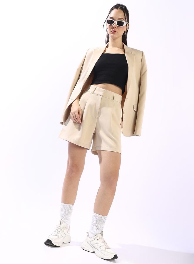 Hubberholme Women's Beige Polyester Blend Solid Tailored Fit Blazer  - Image 2