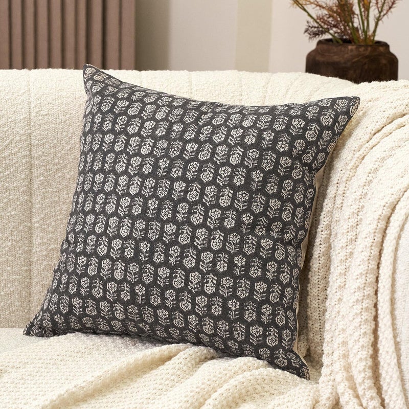 Amor Virisso Floral Pillow Covers 18x18 Couch Pillows for Living Room Farmhouse Neutral Pillow Covers Decorative Throw Pillow Covers Accent Sofa Pillows 1PC, Black - Image 1