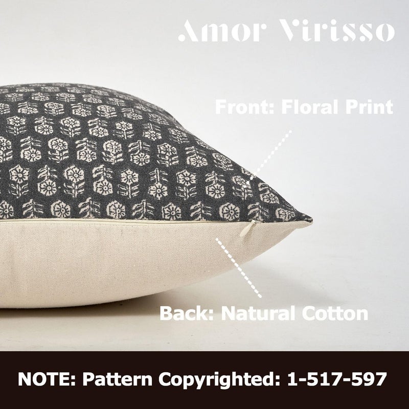 Amor Virisso Floral Pillow Covers 18x18 Couch Pillows for Living Room Farmhouse Neutral Pillow Covers Decorative Throw Pillow Covers Accent Sofa Pillows 1PC, Black - Image 2