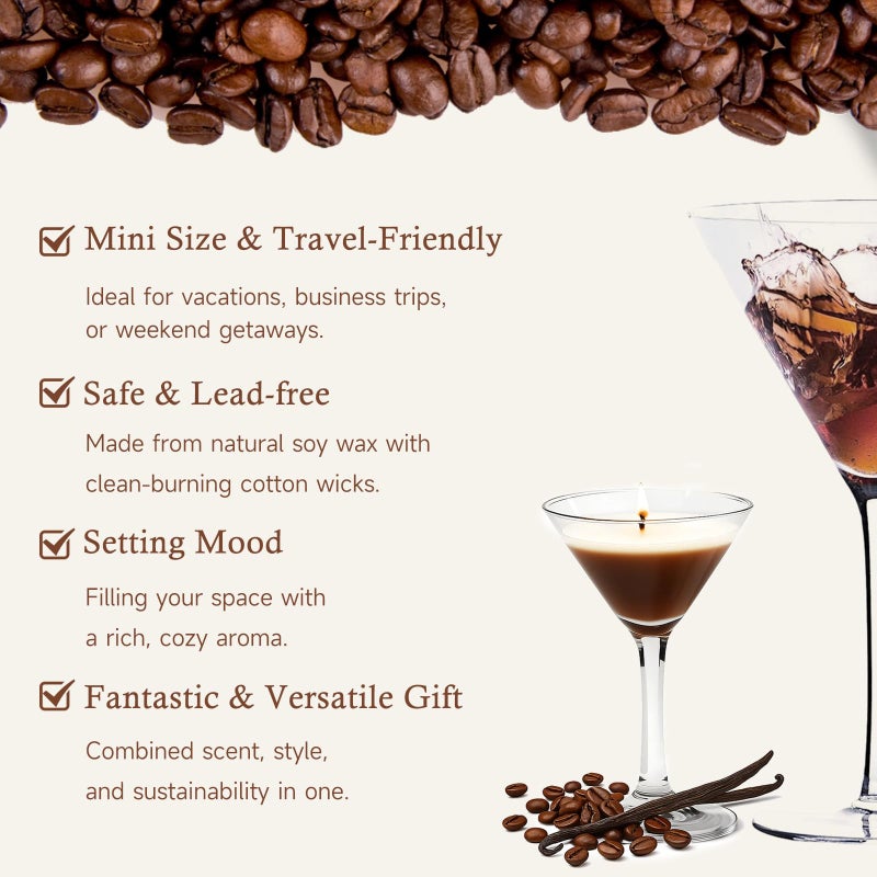 KOIMYSA Mini Espresso Martini Candle Gift Set for Women Men, Decorative Coffee Scented Soy Wax Aromatherapy Candles in Glass for Coffee Bar Party Birthday Bridal Shower, Home Decor, Pack of 3 - Image 2