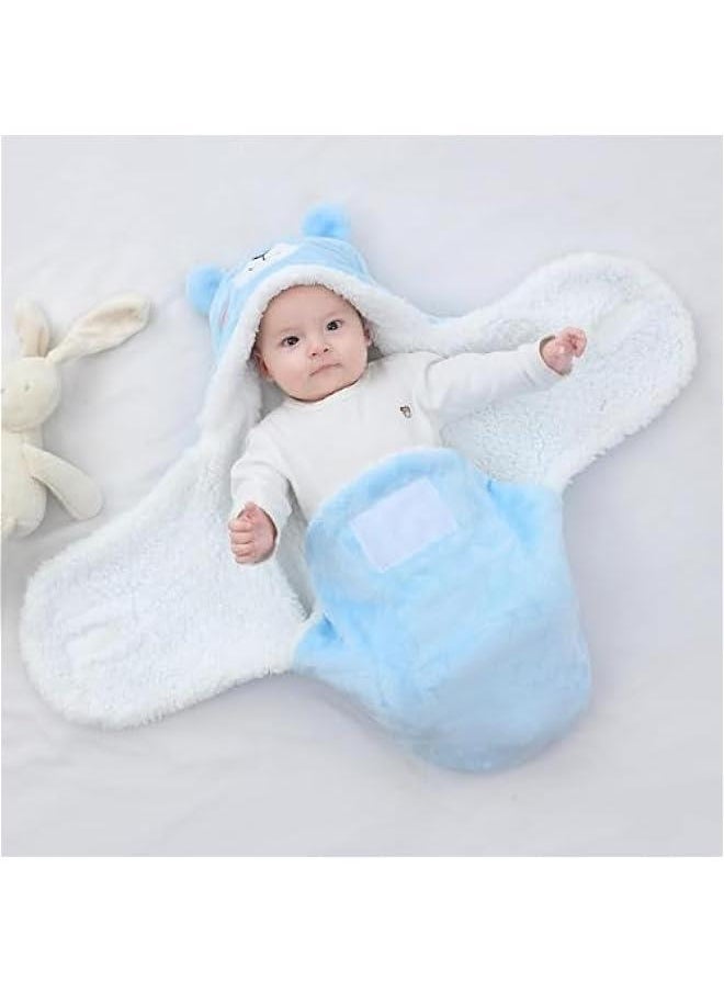 MIXDE 1 Pcs Baby Swaddle, Cute Bear Natural Swaddle Blanket Wrap, Baby Hooded Fleece Swaddle Blanket Newborn Cartoon Receiving Blanket Soft Plush Sleeping Bag Sack Stroller Wrap, 0-6 Months (Blue)  - Image 2
