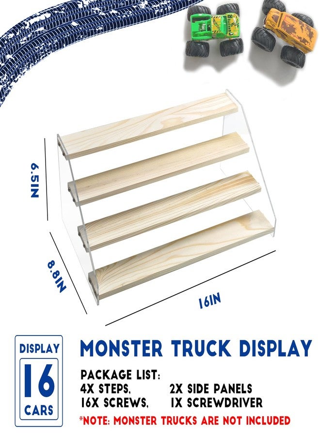 AAiphuwew Display Case for Monster Trucks Storage Toy Cars Organizer Shelf, 4 Tiers Wooden Monster Truck Display Risers Shelf for Toy Cars - Image 4