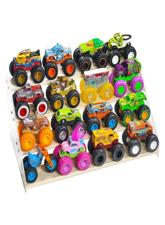 AAiphuwew Display Case for Monster Trucks Storage Toy Cars Organizer Shelf, 4 Tiers Wooden Monster Truck Display Risers Shelf for Toy Cars - Image 1