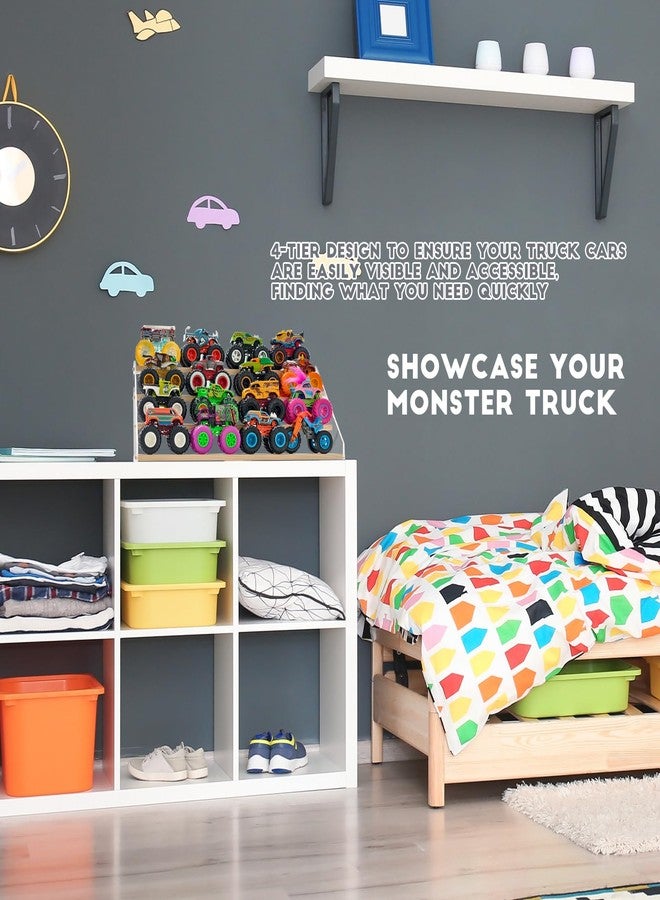 AAiphuwew Display Case for Monster Trucks Storage Toy Cars Organizer Shelf, 4 Tiers Wooden Monster Truck Display Risers Shelf for Toy Cars - Image 2