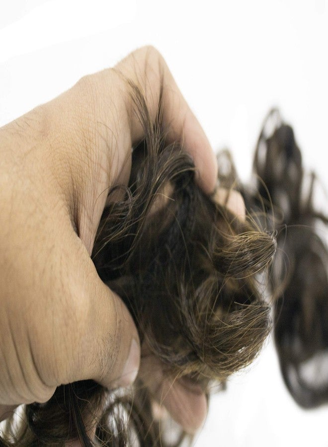 غلان وصلات شعر جلان كيرلي فوضوية مزينة بكشكشة، مناسبة لتسريحة ذيل الحصان والكعكة للنساء (بني داكن مع خصلات فاتحة) - Image 5