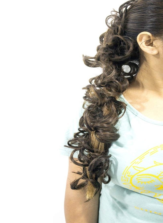 غلان وصلات شعر جلان كيرلي فوضوية مزينة بكشكشة، مناسبة لتسريحة ذيل الحصان والكعكة للنساء (بني داكن مع خصلات فاتحة) - Image 4