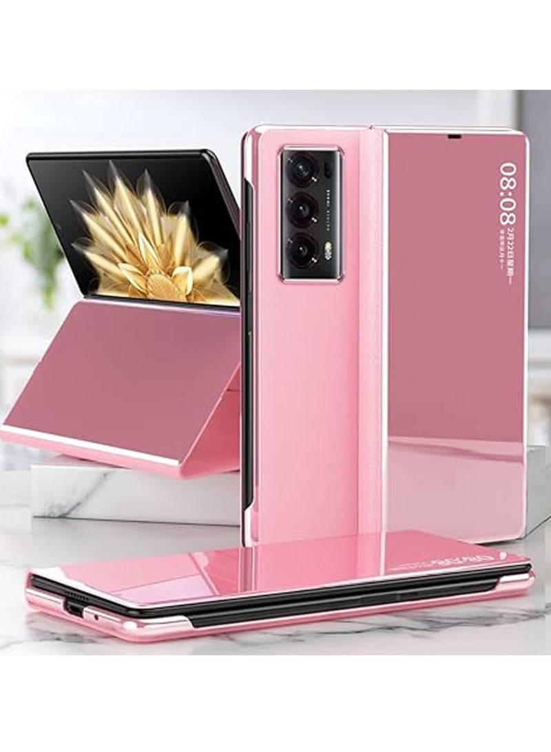 general Case Compatible with Honor Magic V2, Slim Mirror Design Clear View PU Leather Flip Case with Kickstand Magnetic Closure Shockproof Cover for Honor Magic V2