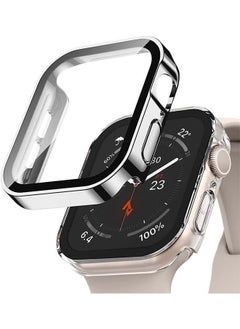 Generic Straight Edge Waterproof Screen Protector Case With HD Tempered Film for Apple Watch Series 8/7 45mm, Anti-Scratch Ultra-thin HD Touch Sensitive Film, Full-Screen Cover Bubble-Free Protector Silver  - Image 1