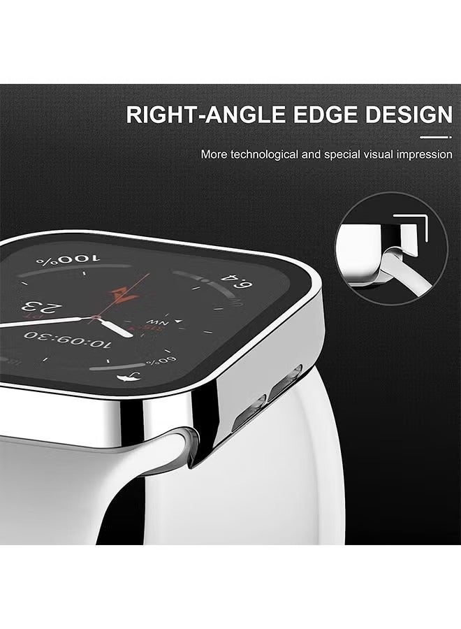 Straight Edge Waterproof Screen Protector Case With HD Tempered Film for Apple Watch Series 8/7 45mm, Anti-Scratch Ultra-thin HD Touch Sensitive Film, Full-Screen Cover Bubble-Free Protector Silver - Image 3
