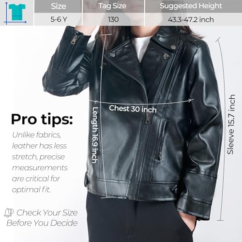 Elife Girls Fashion PU Leather Motorcycle Jacket Children's Outerwear Slim Coat Black 9-10Y … - Image 2