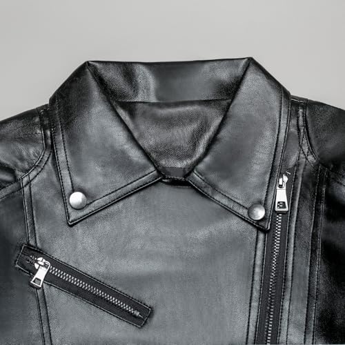 Elife Girls Fashion PU Leather Motorcycle Jacket Children's Outerwear Slim Coat Black 9-10Y … - Image 5