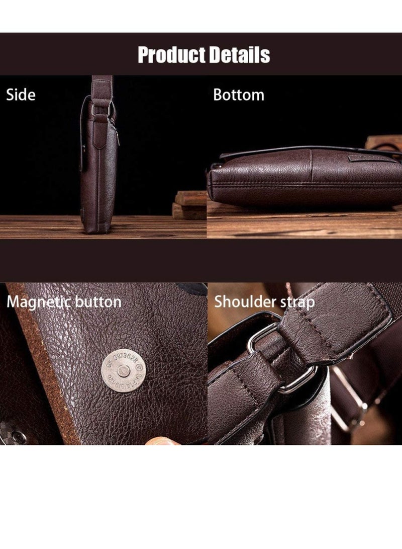 KASTWAVE Bag with Wallet for iPad and Personal Supplies Shoulder Bag Men Messenger Bag Leather Small Bag Vintage Business Leather Crossbody - Dark Brown - Image 4