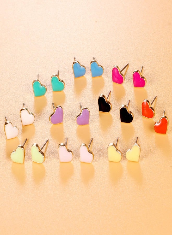 Tamhoo 10 Pairs Hypoallergenic Sutd Earrings for Women and Teen Girls with Stainless Steel Post - Heart Earrings in Vivid Color - Image 2