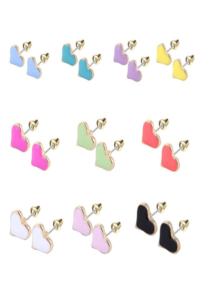 Tamhoo 10 Pairs Hypoallergenic Sutd Earrings for Women and Teen Girls with Stainless Steel Post - Heart Earrings in Vivid Color - Image 1