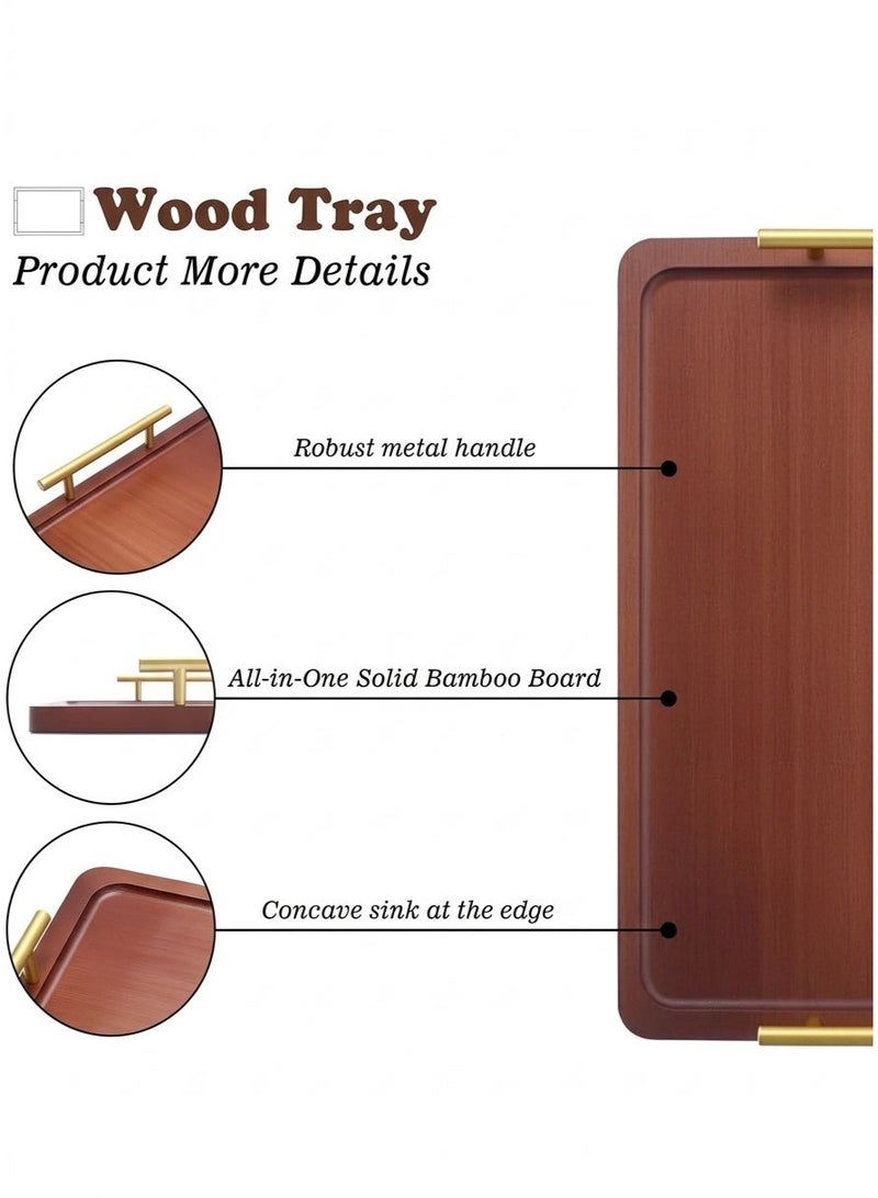WinHolder 40cm*30cm*3.2cmServing Tray with Handles,  Large Bamboo Serving Tray for Ottoman Coffee Table, Home Decor Trays for Breakfast,Bathroom,Drink（Brown） - Image 2