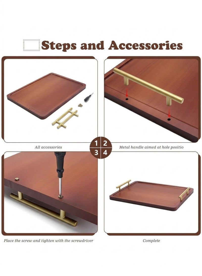 WinHolder 40cm*30cm*3.2cmServing Tray with Handles,  Large Bamboo Serving Tray for Ottoman Coffee Table, Home Decor Trays for Breakfast,Bathroom,Drink（Brown） - Image 3