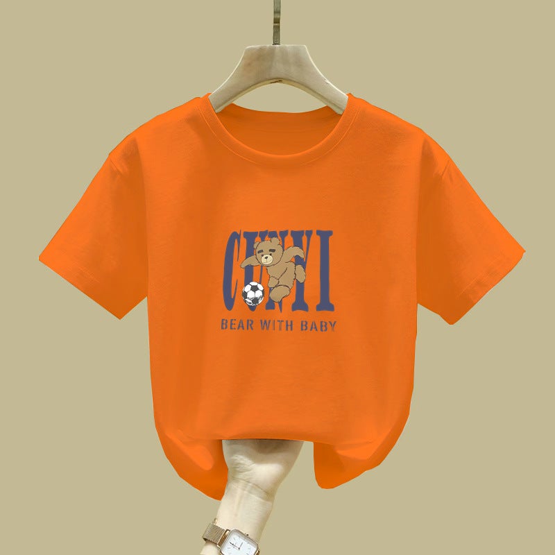 2422# Girls White Cotton Short-Sleeved T-Shirt Summer Korean Style Big Children Loose Children'S Baby Cartoon Tide - Image 1