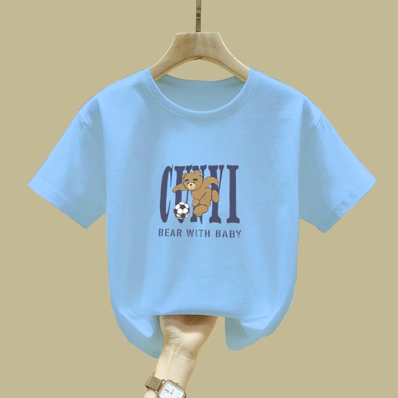 2422# Girls White Cotton Short-Sleeved T-Shirt Summer Korean Style Big Children Loose Children'S Baby Cartoon Tide - Image 4