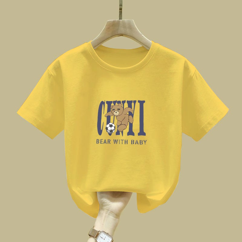 2422# Girls White Cotton Short-Sleeved T-Shirt Summer Korean Style Big Children Loose Children'S Baby Cartoon Tide - Image 2