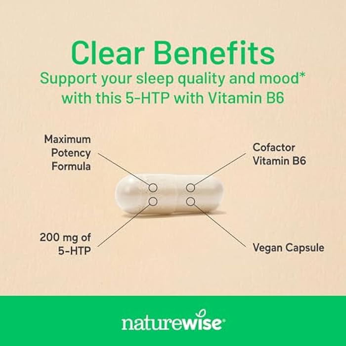 NatureWise 5-HTP 200mg Supplement from Griffonia Seeds with Cofactor Vitamin B6 - Mood Support and Natural Sleep Aid for Adults - Delayed-Release, Vegan - 60 Count[2-Month Supply] - Image 3