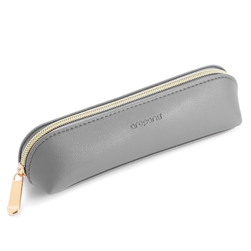AROPANA Vegan Leather Pencil Case & Organizer - Portable Premium Zipper Pouch for School, Office, and Travel - Multi-Use Organizer for Stationery|Cosmetic|Makeup Brushes-21cm x 5cm - Grey - Image 1