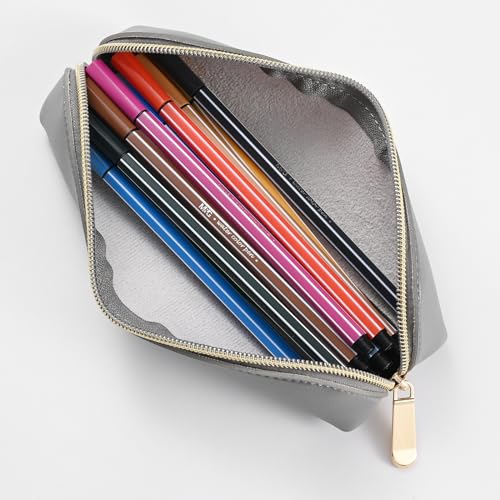AROPANA Vegan Leather Pencil Case & Organizer - Portable Premium Zipper Pouch for School, Office, and Travel - Multi-Use Organizer for Stationery|Cosmetic|Makeup Brushes-21cm x 5cm - Grey - Image 4