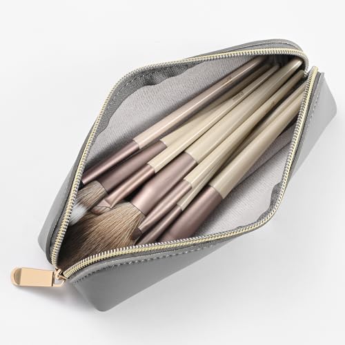 AROPANA Vegan Leather Pencil Case & Organizer - Portable Premium Zipper Pouch for School, Office, and Travel - Multi-Use Organizer for Stationery|Cosmetic|Makeup Brushes-21cm x 5cm - Grey - Image 3
