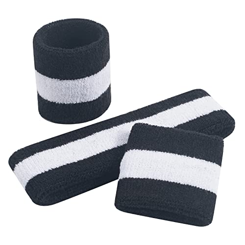 ONUPGO Kids Sweatbands Headband Wristband Set - Athletic Cotton Sweat Band for Sports (1 Headband + 2 Wristbands) (Black/White/Black) - Image 2