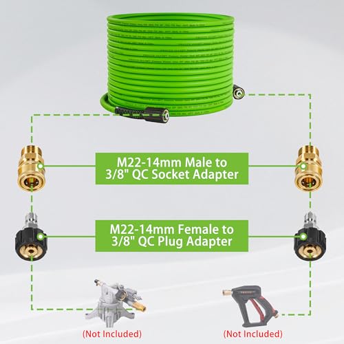 PWACCS Pressure Washer Hose for Power Washer – 3600 PSI Kink Resistant Pressure Washing Extension Hose 50 FT x 1/4" – Universal Electric Power Wash Hose for Replacement – Compatible with M22 Fittings - Image 2