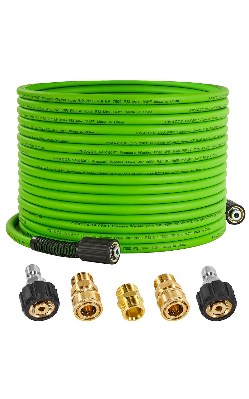 PWACCS Pressure Washer Hose for Power Washer – 3600 PSI Kink Resistant Pressure Washing Extension Hose 50 FT x 1/4" – Universal Electric Power Wash Hose for Replacement – Compatible with M22 Fittings - Image 1