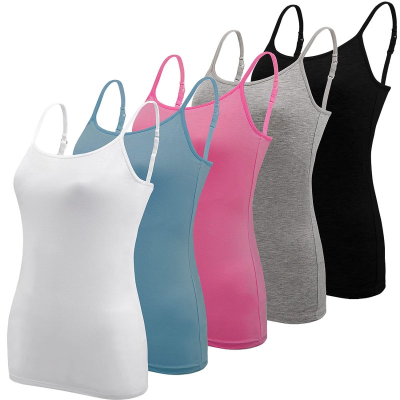 BQTQ 5 Pcs Basic Camisole Spaghetti Strap Camisole Tank Tops for Women and Girl (Black,White, Gray, Blue, Rose Red, X-Large) - Image 1