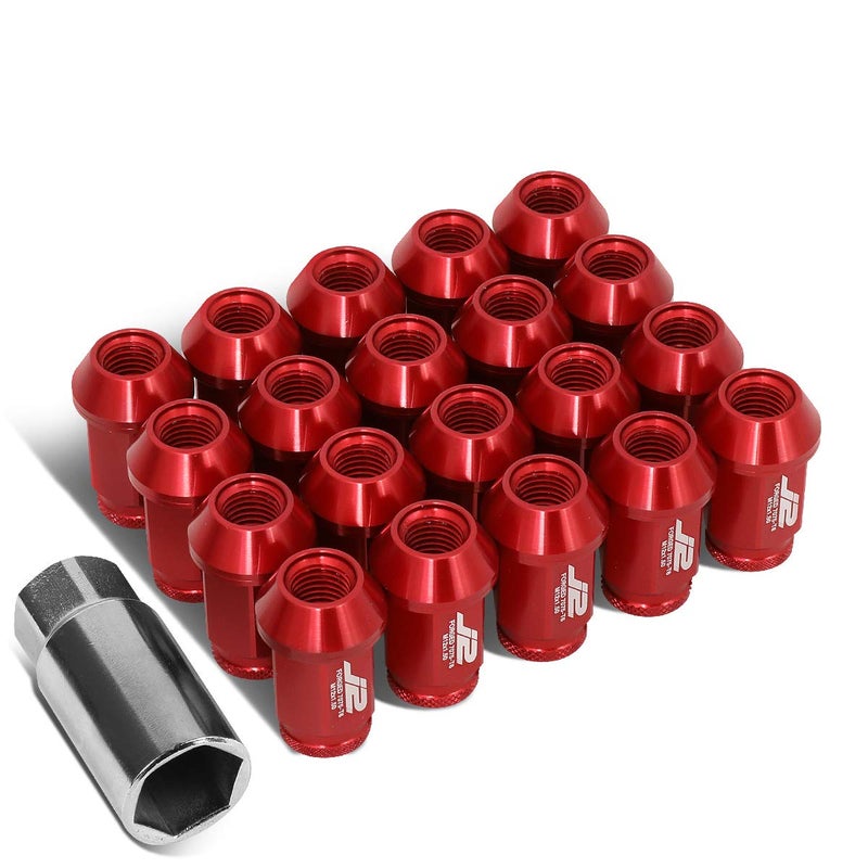 J2 Engineering LNT702315RD Red 7075 Aluminum M12X15 20Pcs L 40mm Open End Lug Nut wSocket Adapter