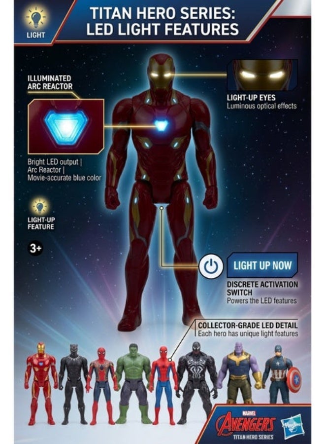 AVENGERS 8-Piece Superhero Action Hero Set( Original American Version)– 17cm Titan Hero Series Articulated Figures includes Iron Man, Hulk, Spider-Man, Captain America, Venom, Thanos & Black Panther – Light-Up Interactive Hero Toys | Best Birthday & Christmas Gift for Boys & Kids - Image 3